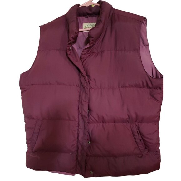 Cabela's Puffer Vest Premier Northern Goose Down XL Reg Brite Plum Snaps Pockets - Picture 1 of 9